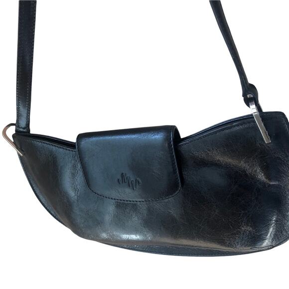 Monsac black leather small cocktail purse handbag baguette - Picture 3 of 5